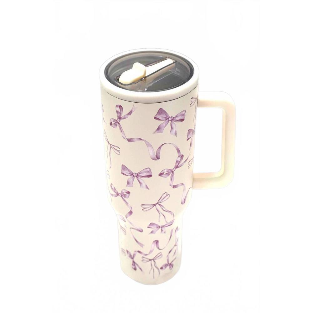 NEW WALL TO WALL 40 oz coquette bow insulated stainless steel tumbler with handl